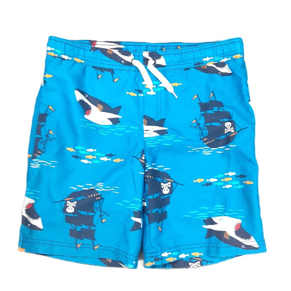 Gymboree Boys Swim Trunks Size 8 Polyester Sharks Pirates Beach Vacation Blue